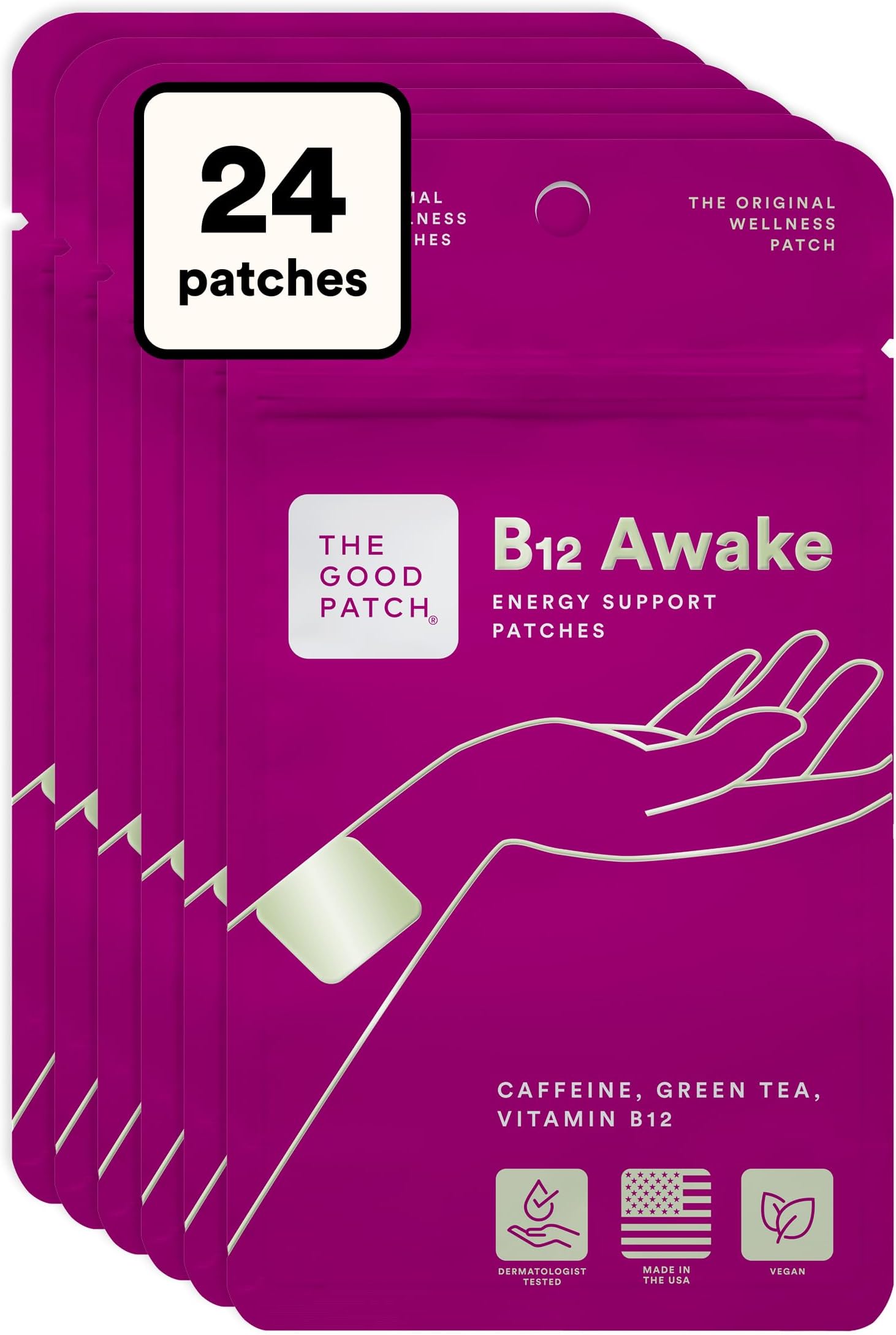 The Good Patch B12 Awake Patch, Natural Patch with Caffeine, B12, and Green Tea Extract, Plant Powered Wearable Wellness, Helps to Promote Energy (24 Total Patches)