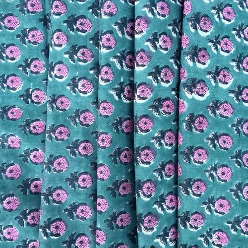 E-Tailor® Indian Ethnic 100% Cotton Voile Running Hand Block Print Natural Fabric for Dressmaking, Sewing, Crafting, Upholestry Fabric by The Yard-1 Yard-Floral-Grey (Pattern-1, 1 Yards)