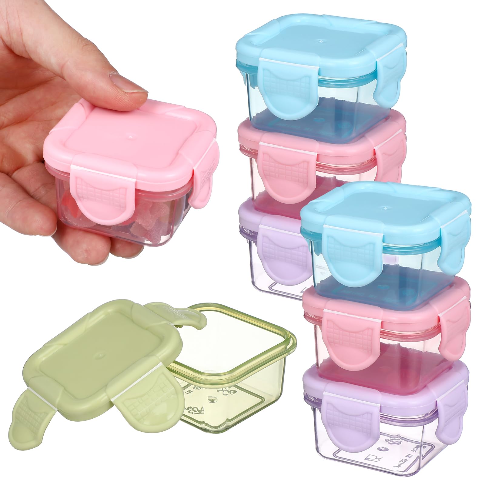 NUOLUX Fruit Case, Bento Mini Containers, Microwave-Safe, Condiments, Sauce Storage, Airtight, Food Containers, Small, Cute, Portable, Compact, Kids Food Storage Containers, Storage Containers Purple, Green, Pink, Blue 8