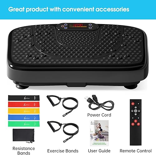 Miniatura 8 de SoftGym - Máquina con placa vibratoria eléctrica de drenaje linfático, capacidad 450 lb, entrenamiento de todo el cuerpo, bandas de resistencia para