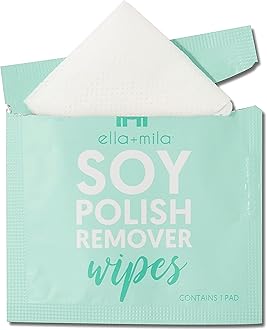 ella+mila Soy Nail Polish Remover Wipes - Non-Acetone, Non-Toxic Fingernail Polish Remover Pads - Travel Size, Individually Wrapped, Lint Free - Enriched with Vitamins (12 Pack)