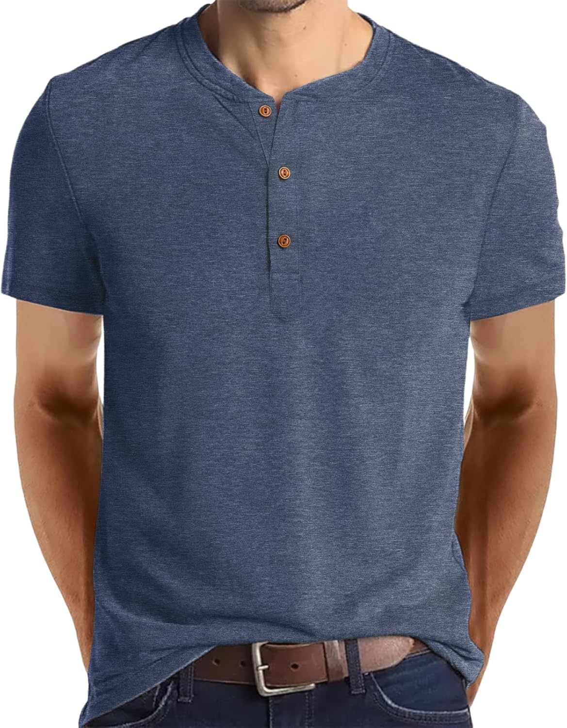 Aimeilgot Mens Henley Shirts Short Sleeve Casual Washed Retro T-Shirts Slim Fit Soft Cotton Classic Summer Basic Tees