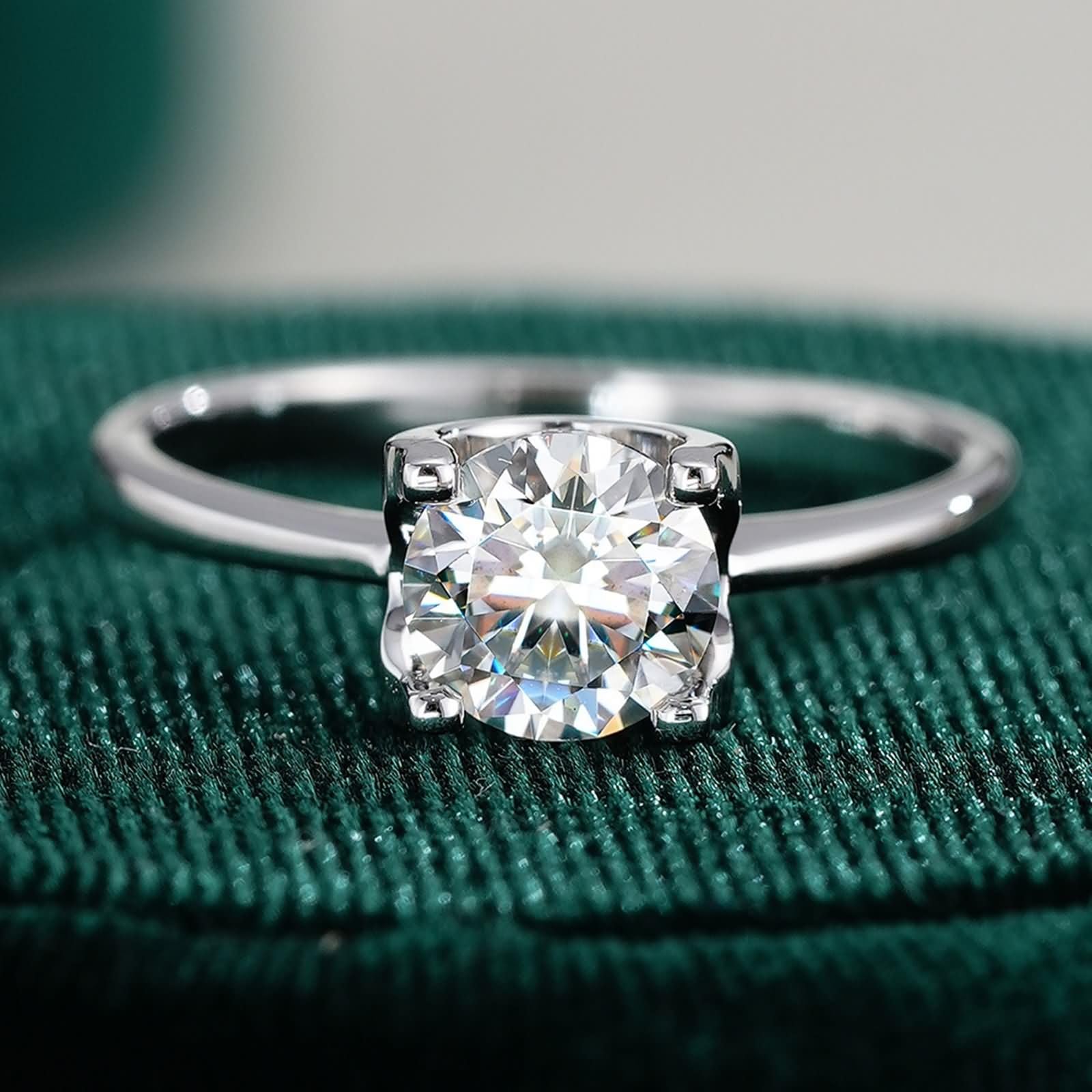 Anillos de boda de oro blanco, alianzas de oro auténtico, anillo de compromiso solitario con 1 ct Moissanite Bandring para mujer