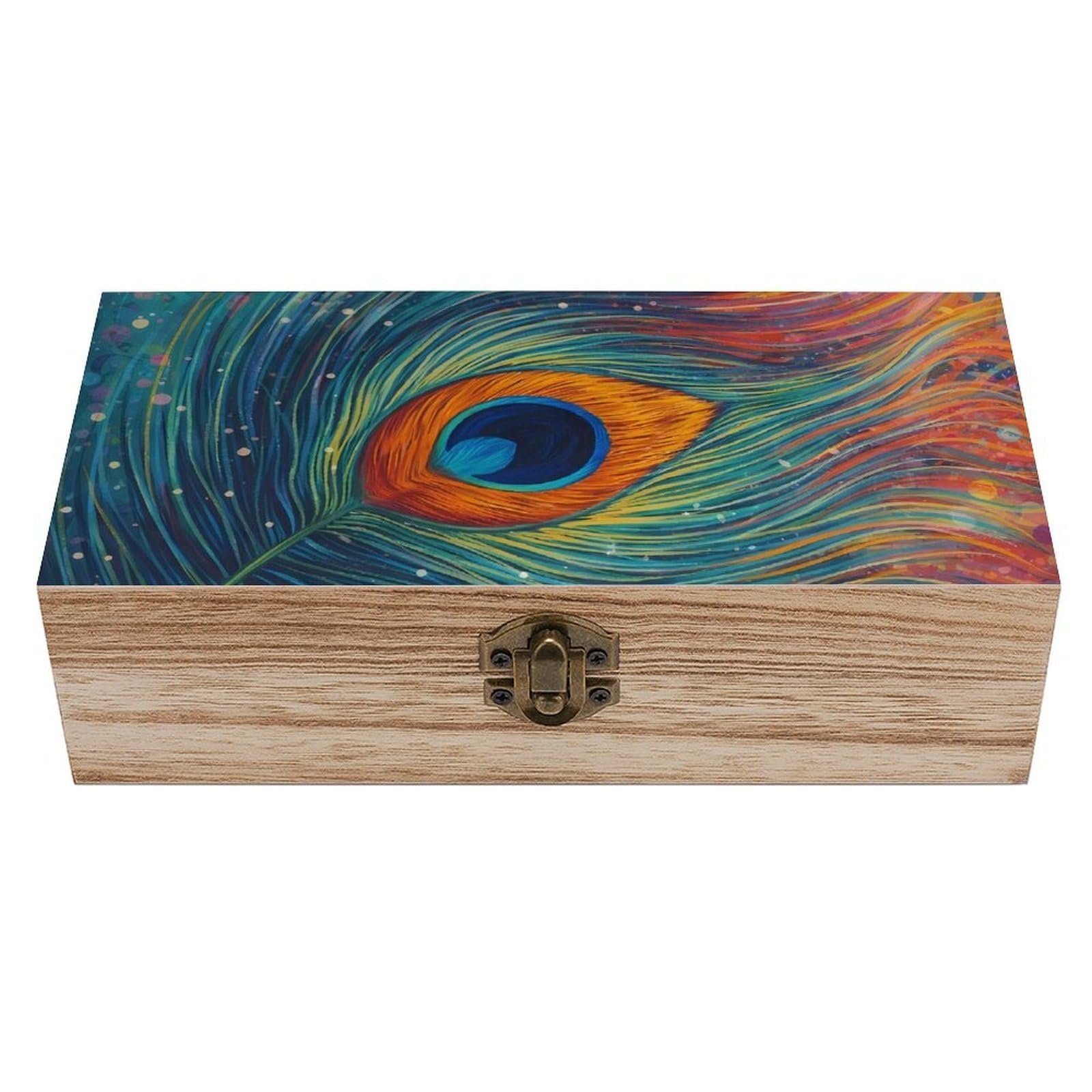 HLBSDM Colored Peacock Wooden Storage Box