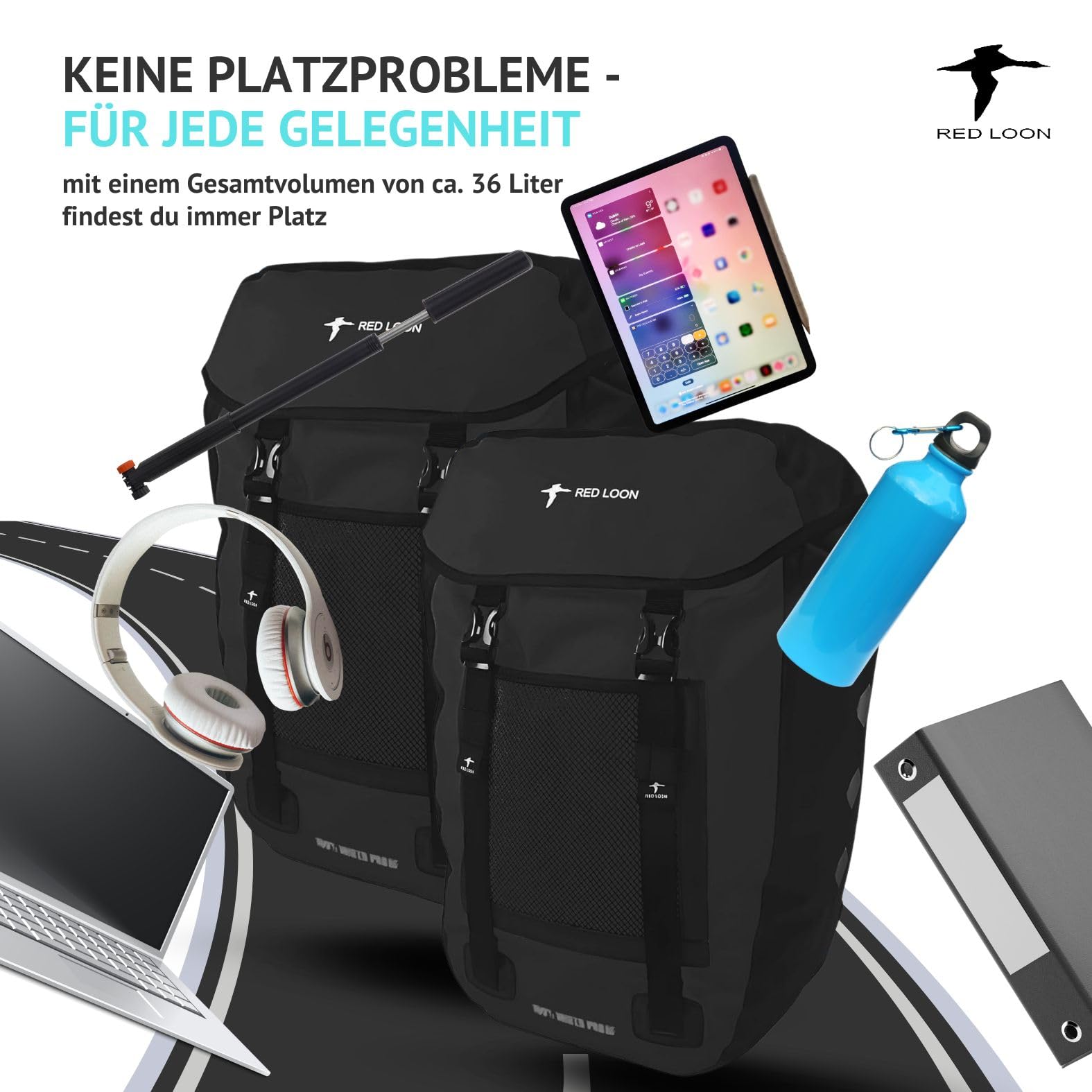 Red Loon 2X Fahrradtasche eBike hinten - Bike Packing - Radtasche für Gepäckträger wasserdicht - Fahrradtasche - Hinterradtasche - Fahrradtasche Gepäckträger - Gepäckbox - LKW-Plane Pro Plus
