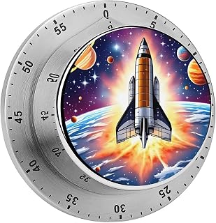 Cosmic Shuttle Takeoff Kitchen Timer with Loud 70db Alarm | Magnetic Base 60-Minute Mechanical Visual Timer Countdown Timers Reminder for Cooking Baking Fitness Studying
