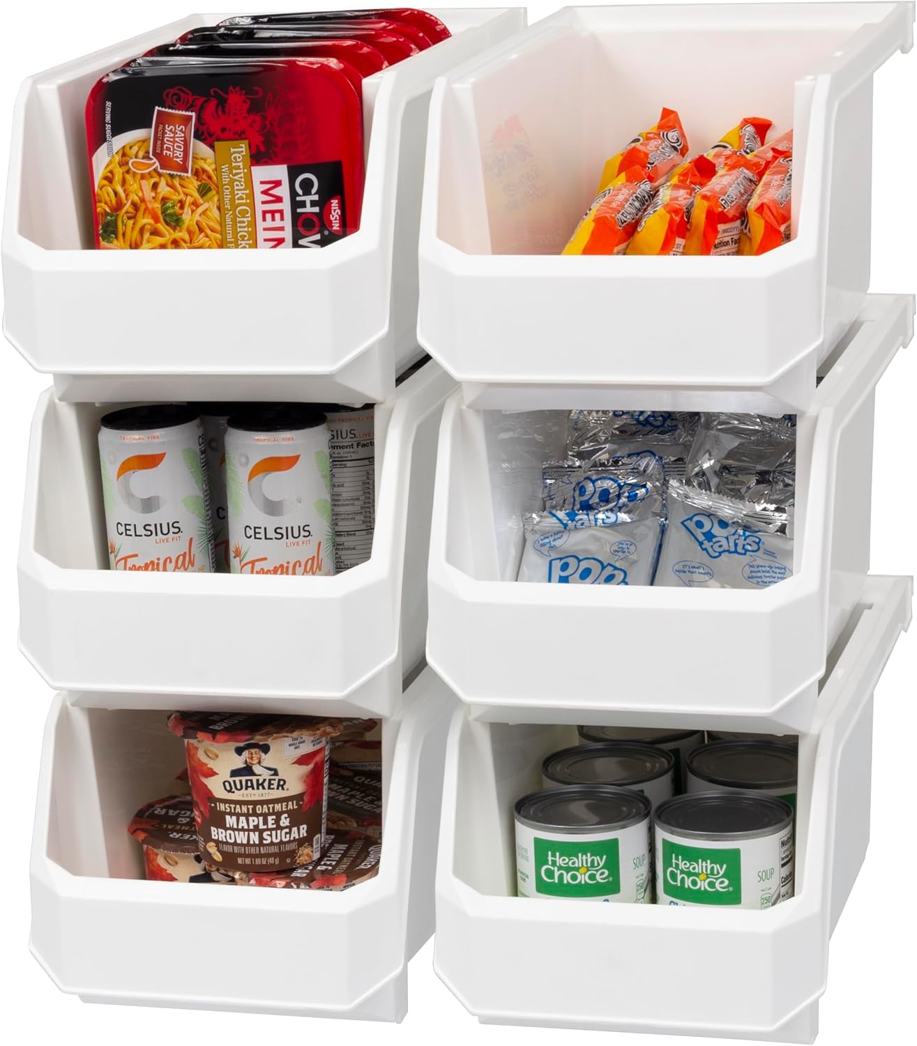 ReadySpace Lot de 6 récipients en plastique pour organiser et ranger les placards, la cuisine, le bureau, les jouets ou le garde-manger, grand, blanc