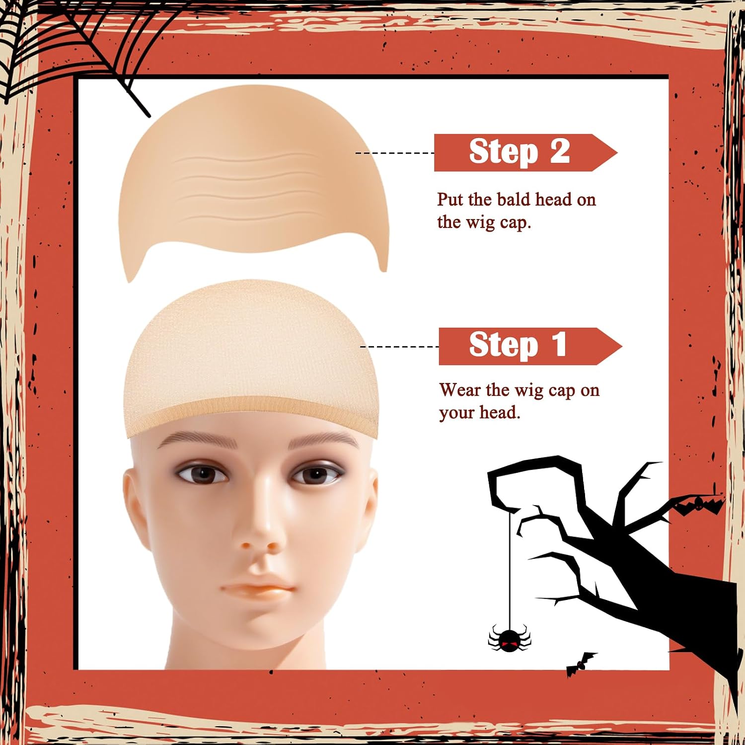 2 Set Latex Bald Cap with Nylon Wig Caps for Adults, Bald Cap Costume for Men Christmas Halloween Party Cosplay Theme Accessories Supplies image 3
