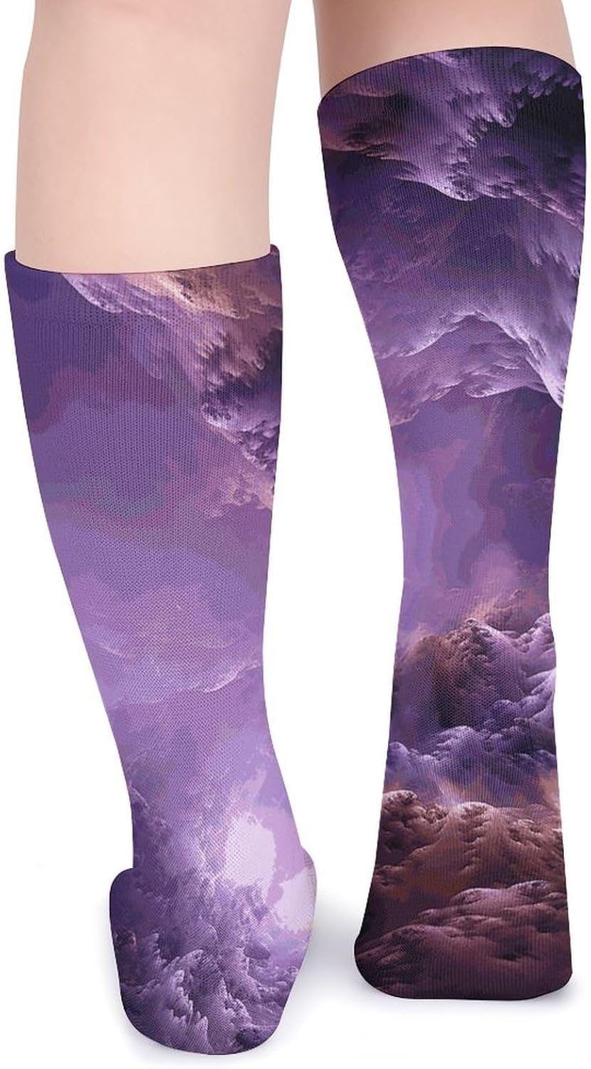 Purple Galaxy Socks Warm Thick Cozy Crew Hiking Boot Socks Casual Knee High Sock for Women Mom