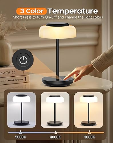 Miniatura 4 de QiMH Lámpara de mesa LED a pilas, lámpara de escritorio inalámbrica de 5000 mAh con control táctil de brillo de 3 niveles, mini luz nocturna