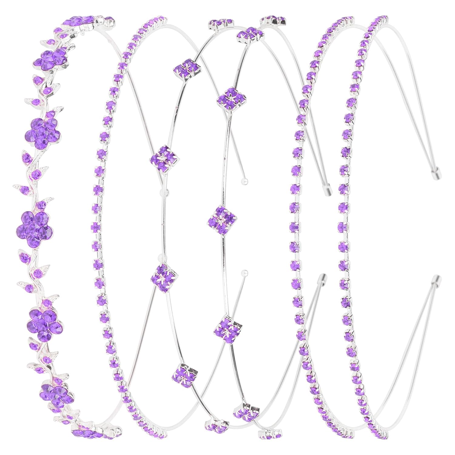 Jaciya Rhinestone Headband 4 Pieces Silver Bridal Headbands Purple Crystal Bling Rhinestones Headbands for Women's Hair Wedding Hair Accessories - Image 8