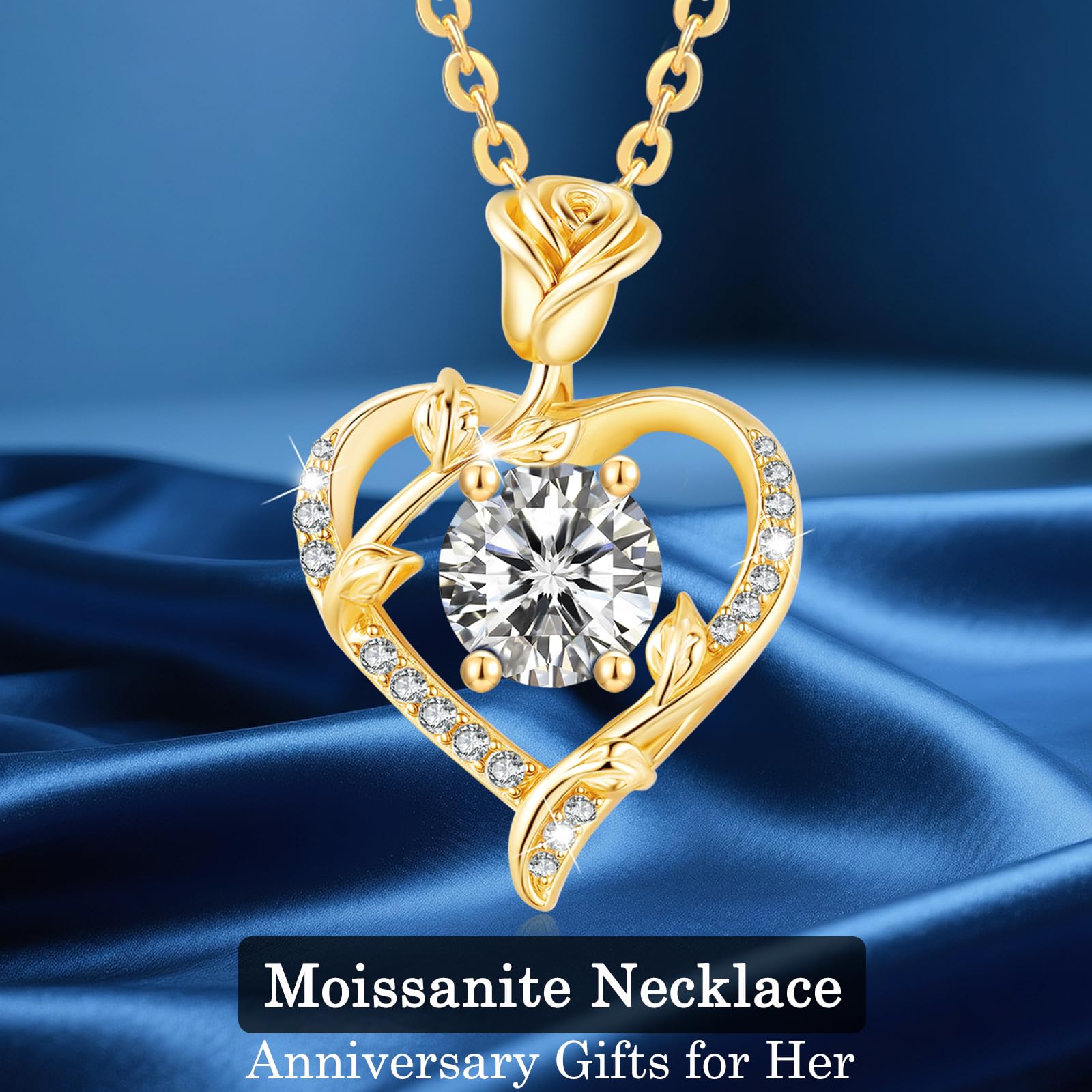 Moissanite Halskette Damen Rosen Herzkette Silber 925 Echt Schmuck Geschenk | Weihnachten Valentinstag Muttertags Hochzeit Jubiläum Geburtstag Geschenk für Frau Freundin Mama