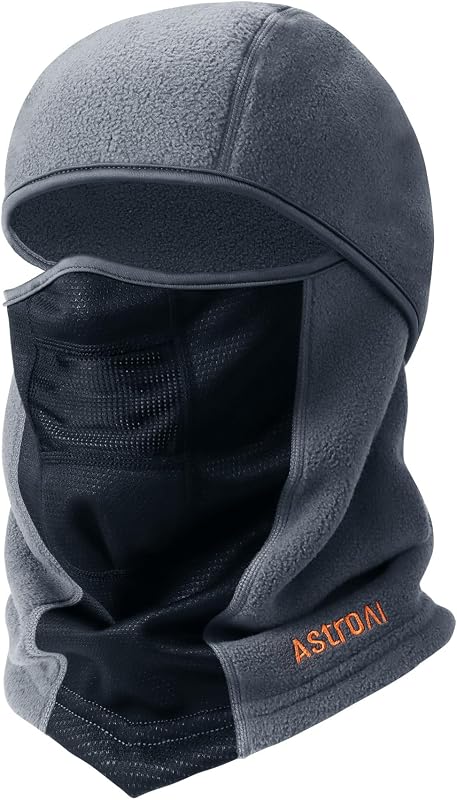 AstroAI Windproof Ski Mask, Winter Thermal Fleece Balaclava, Gray-L | Breathable Mesh Cold Weather Face Cover for Men & Women, Full Face Mask for Skiing Snowboarding Motorcycle, Fit 23-24.5"