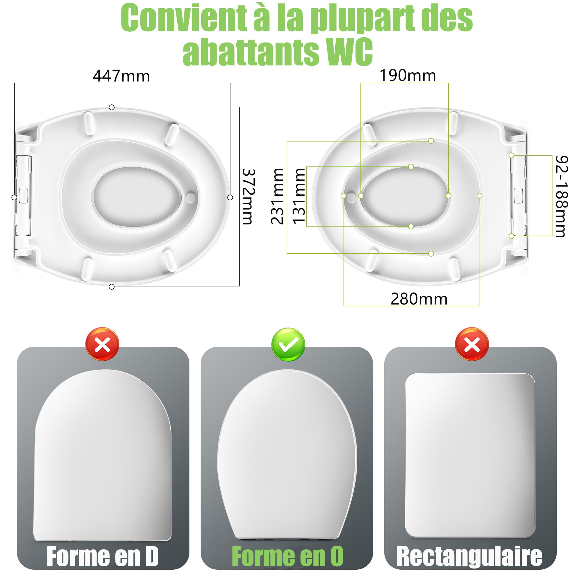 Himimi Abattant WC, Familial Cuvette Toilette avec Siège Enfant Magnétique, Frein de Chute et Charnière Réglable, Lunette WC pour Adultes et Enfants, Forme O, Blanc (447mm x 372mm x 55mm)