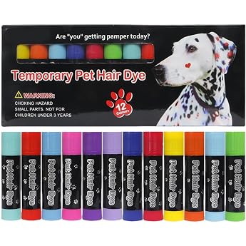 Hair Chalk 12 Colours Dog Hair Dye Temporary Pet Hair Colour Temporary Pet Hair Dye Pens for Dogs for Different Grooming Dog Hair Dye for Dogs and Cats