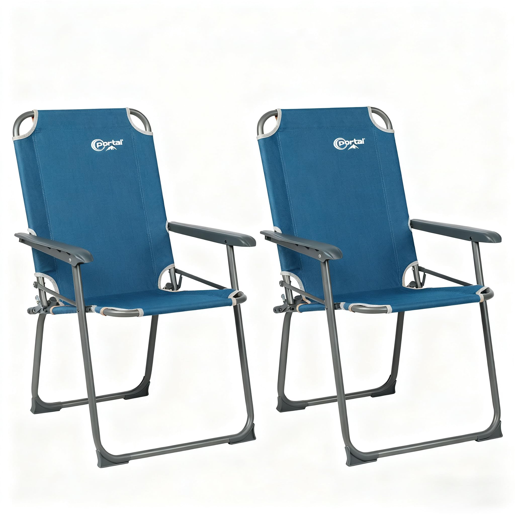 Portal Folding Chair Camping for Adults Set of 2 Garden Picnic Festival Seat Heavy Duty Foldable Lightweight Hard Armrests High Back Collapsible Beach Fishing Chair Portable Supports 150KG