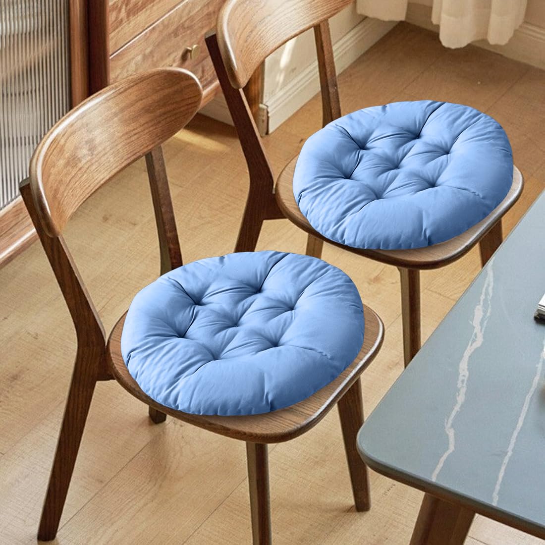 Set di 4 Cuscini Rotondi da 40 cm, Imbottiti in Cotone Perlato, per Sedia da Giardino, Ufficio, Balcone, Interni ed Esterni