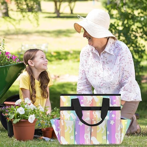 Miniatura 6 de White Horse Stripes Garden Tool Tote Bag for Women Men Gardening Tool Storage Bags with 10 Pockets Standable Garden Home Tool Kits Organizer for