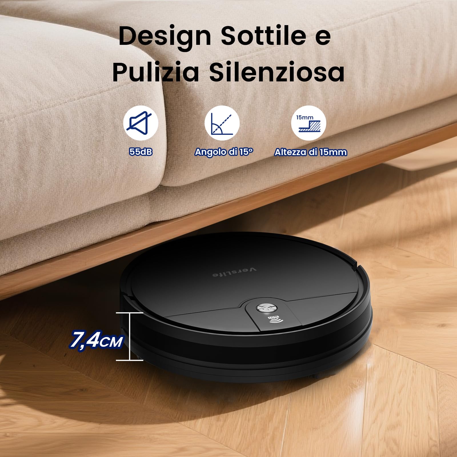 VersLife L6 Robot Aspirapolvere e Lavapavimenti 2 in 1, Autonomia 120 Minuti, 4000Pa, Controllo con App, Telecomando e Alexa, Silenzioso, Auto-ricarica, per Pavimenti Duri, Tappeti e Peli di Animali