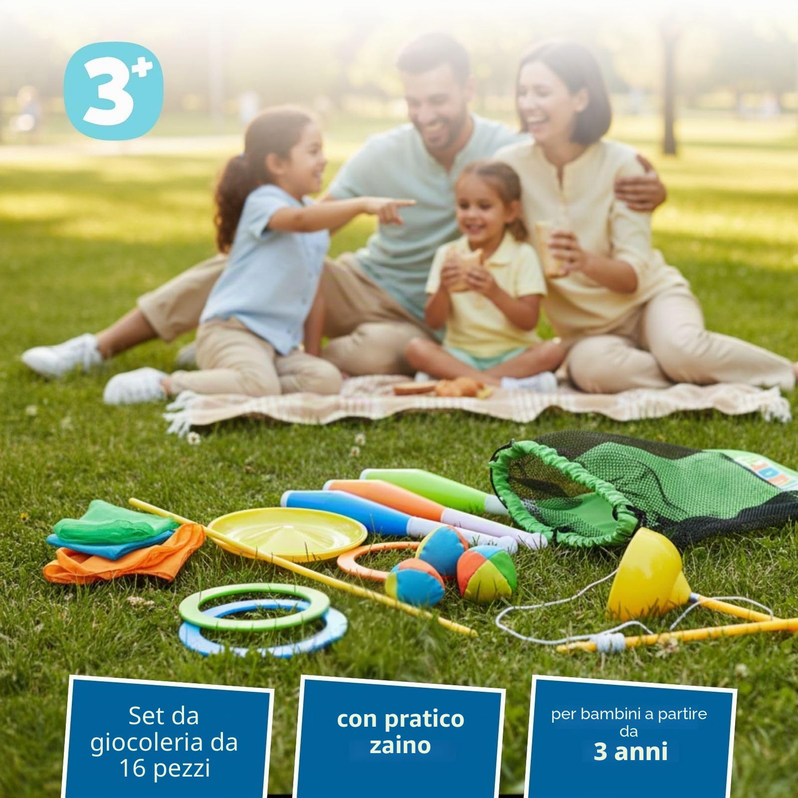 alldoro 60130 Set da giocoleria in uno zaino - 16 pezzi - gioco di destrezza con diabolo per bambini dai 3 anni e principianti