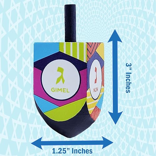 Miniatura 2 de The Dreidel Company Let's Play The Hanukkah Game 2 Dreidels de madera multicolor extra grandes pintados a mano (estilo 4, paquete de 10)