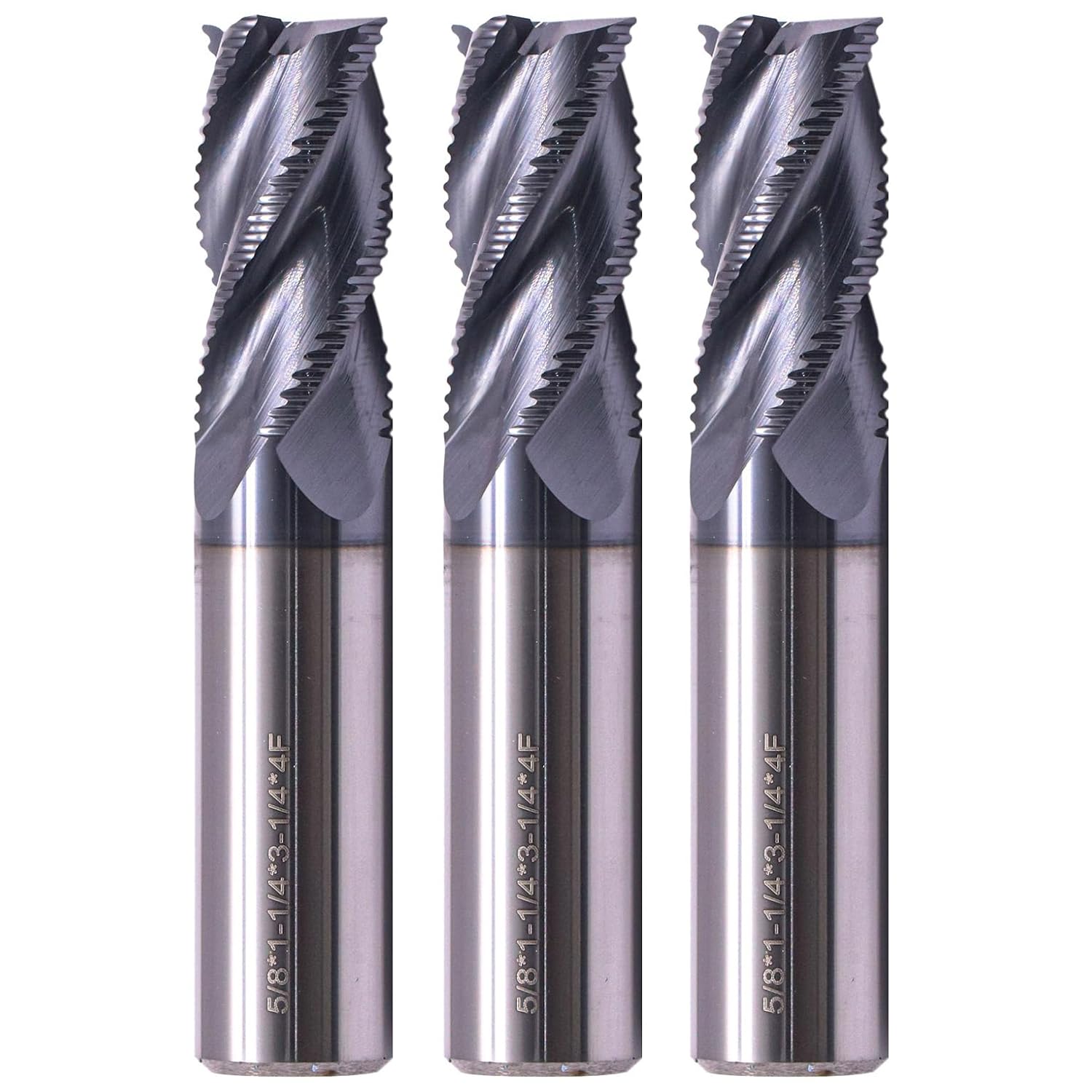 BestParts 3Pcs 5/8" Solid Carbide Roughing End Mills, ALCrSiN Nano Coated, 4 Flute, 35 Degree Helix, 5/8" Cutting Diameter, 5/8 inch Shank Diameter, 1-1/4" Length of Cut, 3-1/4" Overall Length
