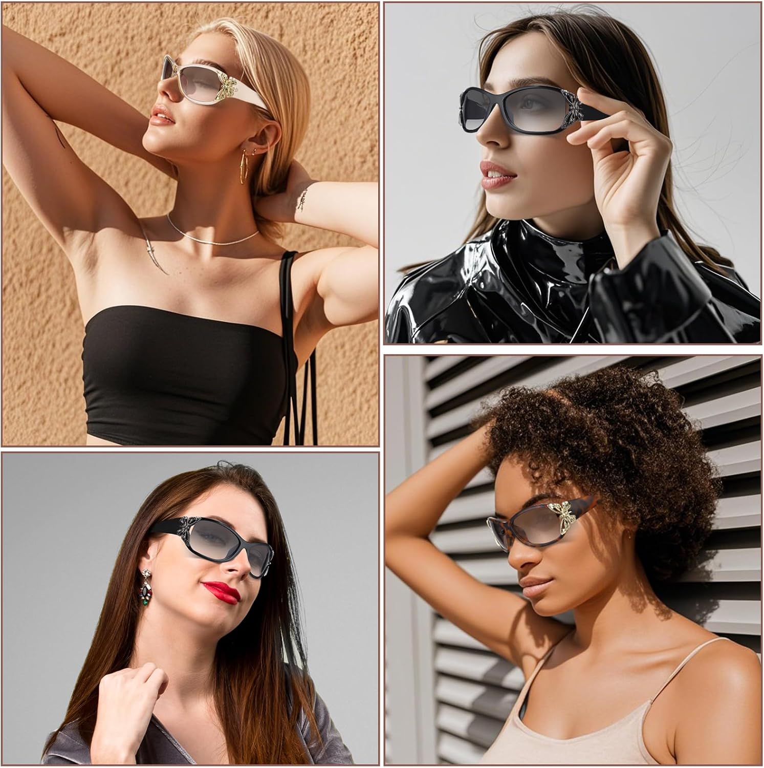 3 Pairs Y2K Sunglasses for Women, Fashion Wrap Around Butterfly Design Sun Glasses with UV400 Protection - Image 7