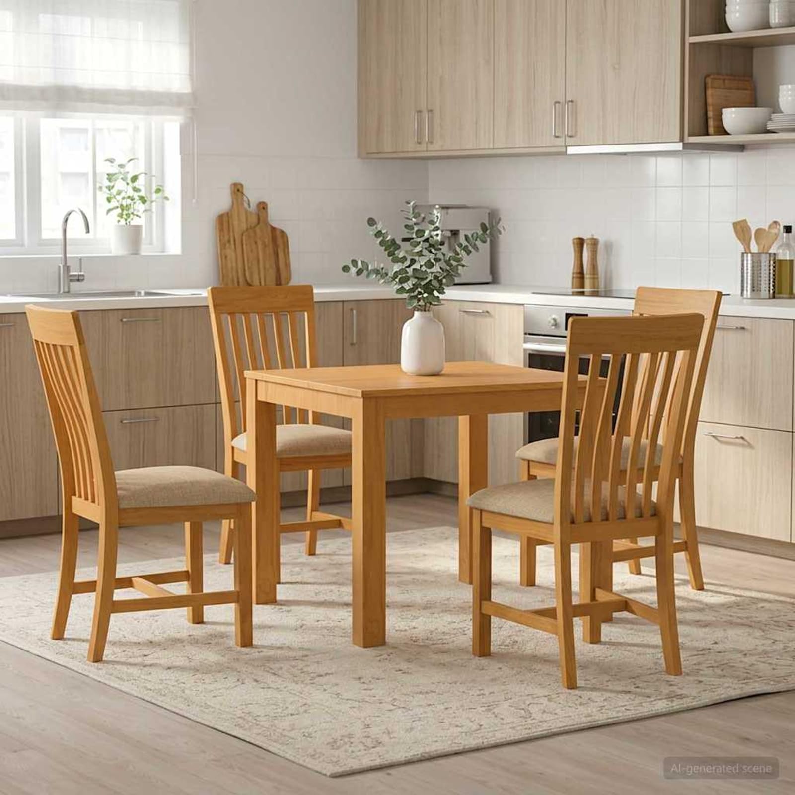 Tidyard Essgruppe, 5 STK., Massivholz Eiche, gepolsterte Sitze, modernes Design, für Küche und Esszimmer, Beige3430339