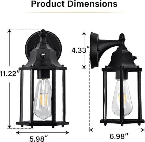 Miniatura 5 de Farol de pared para exteriores del atardecer al amanecer, paquete de 2 lámparas de pared negras para montaje en pared, aplique de pared al aire