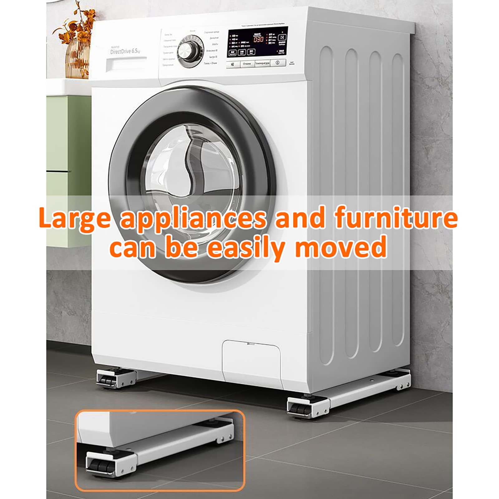 Base ajustable resistente para lavadora con plataforma extensible para muebles, 24 ruedas para una fácil movilidad, soporte móvil de metal, carga máxima de 660 libras (blanco)