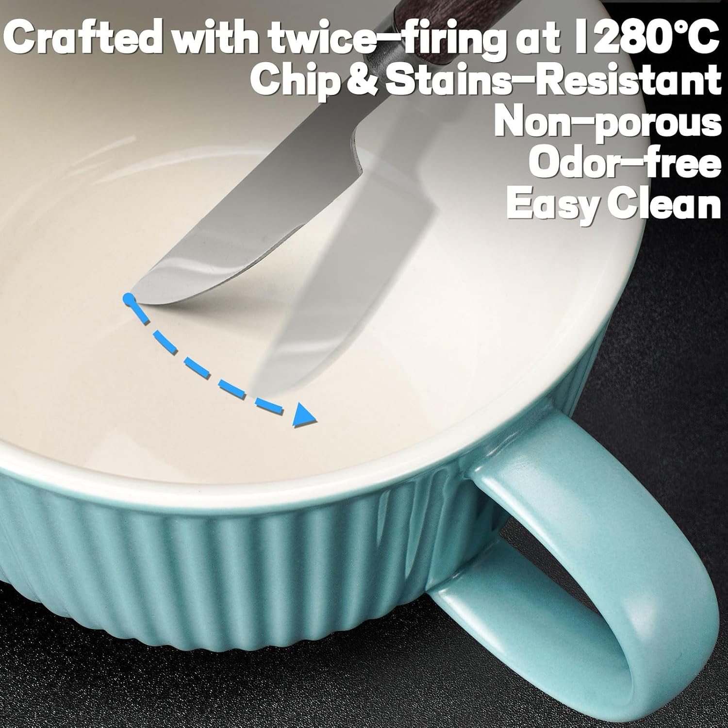 Artena 38 oz Soup Bowls with Handles, Lids, Spoons & Chopsticks – 6 Inch Large Microwave Safe Ceramic Ramen Bowls, Soup Mugs & Cereal Bowls for Instant Noodles, Oatmeal, Meal Prep (Teal-Set of 2)