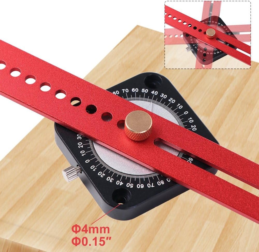Precision Scriber, T-type Marking Ruler Multi Functional Compass Angle Scoring Ruler DIY Measuring Tools Marking Gauge Drawing Circle(Red)