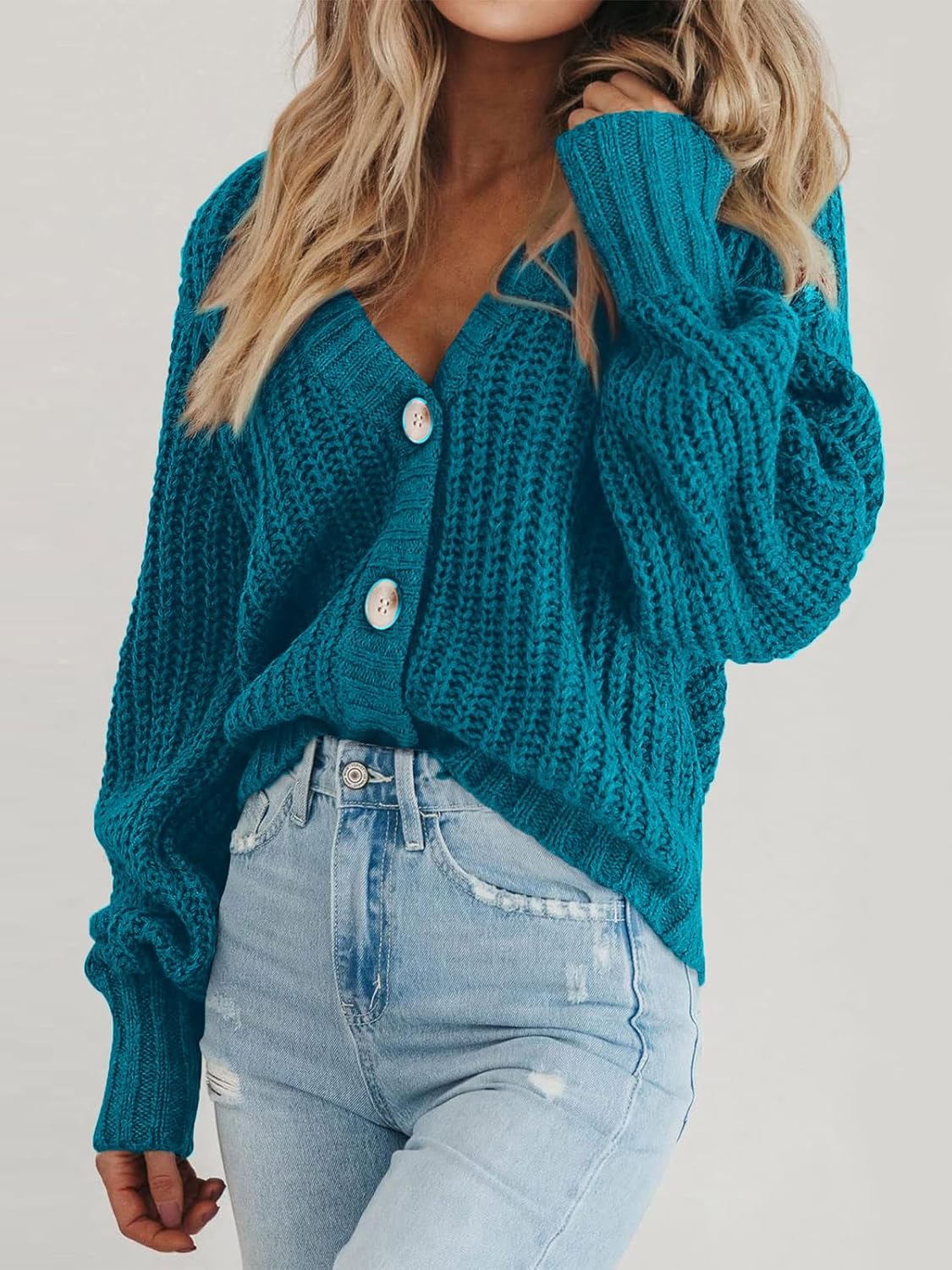 PRETTYGARDEN Women's Chunky Knit Open Front Sweater Long Sleeve Button Loose Short Cardigan Outerwear Coats - Image 3