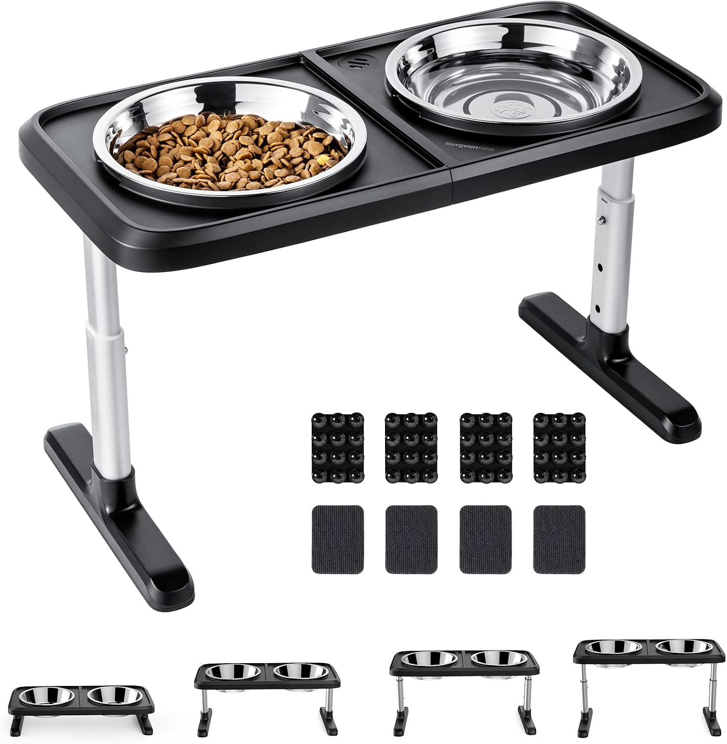 BurgeonNest Dog Bowls Elevated Raised for Large Medium Small Pets Dog Food Stand Adjustable with Stainless Steel Food and Water Bowls No…