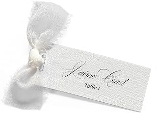 Custom Place Cards for Weddings, White Gift Tags With Holes, Unique Wedding Place Cards for Table Setting, Name Cards for Table, Placecards with Ribbon, Set of 10 (White)