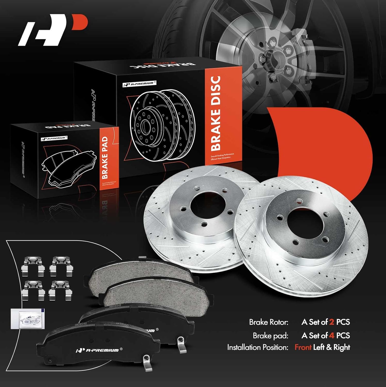 A-Premium 12.02 in (305.20 mm) Front Drilled and Slotted Disc Brake Rotors + Ceramic Pads Kit Compatible with Select Ford & Mercury Models - Explorer 2002-2005, Mountaineer 2002-2005, 6-PC Set