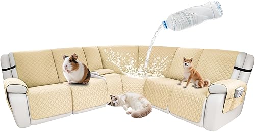 Miniatura 80 de Fundas impermeables para sofá reclinable seccional en forma de L, funda para sofá seccional reclinable de 7 piezas, antideslizante, lavable, juego