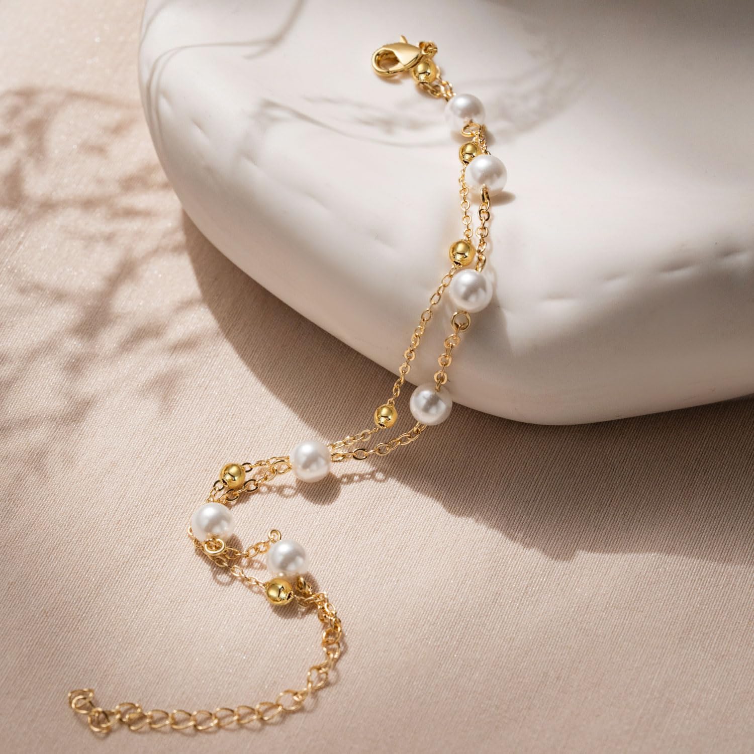 enasal 1/4/6Pcs Bridesmaid Proposal Gifts,Gold Pearl Bracelets for Women,18K Gold Plated Layered Bracelets for Wedding Bridal Party - Image 7