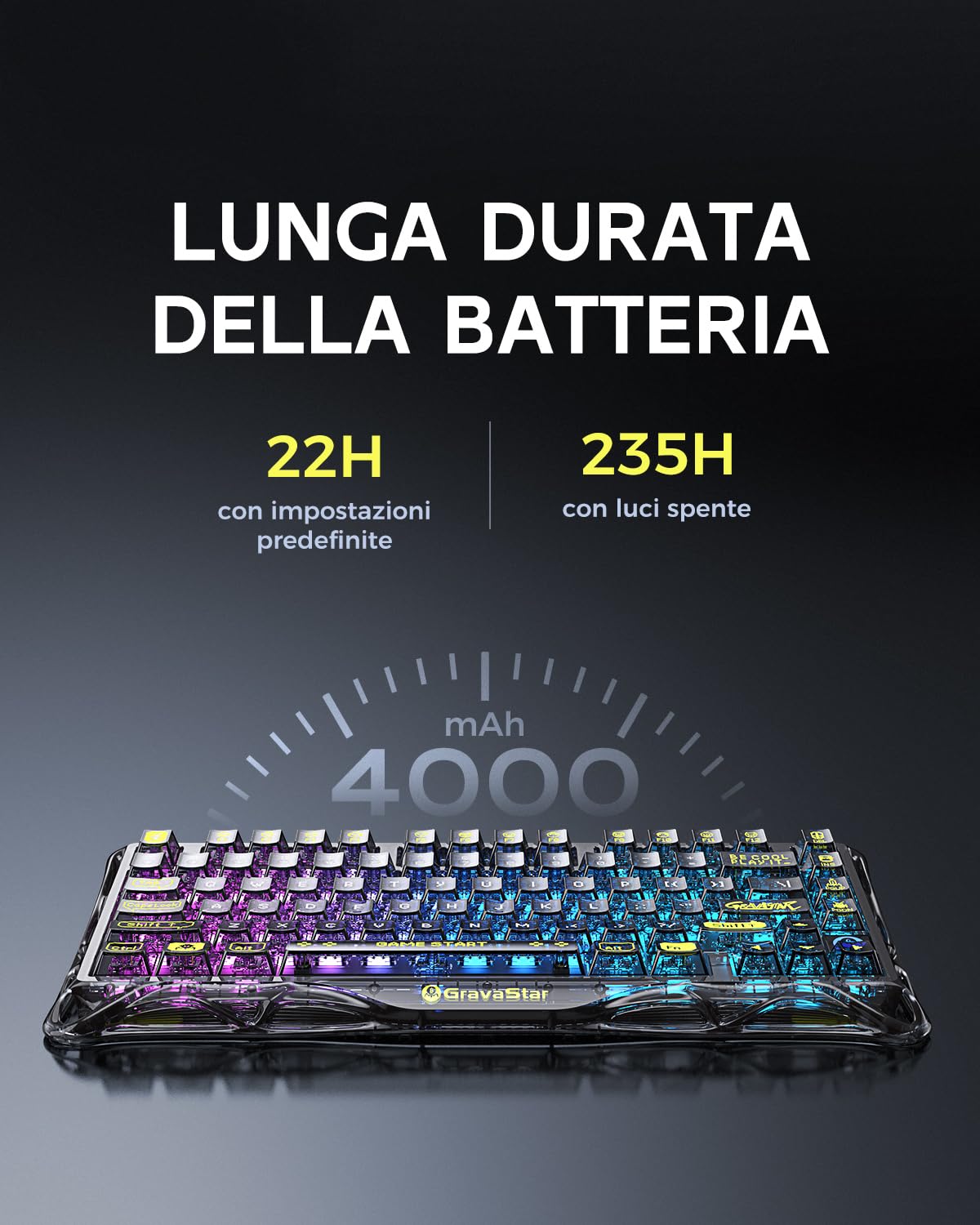 GravaStar Mercury K1 Lite Tastiera Meccanica da Gioco con BT5.0/2.4G/USB-C, Gasket Hot Swappable Wireless Gaming Keyboard con Retroilluminazione RGB, 75% Layout QWERTY Tastiera senza fili per Win/Mac