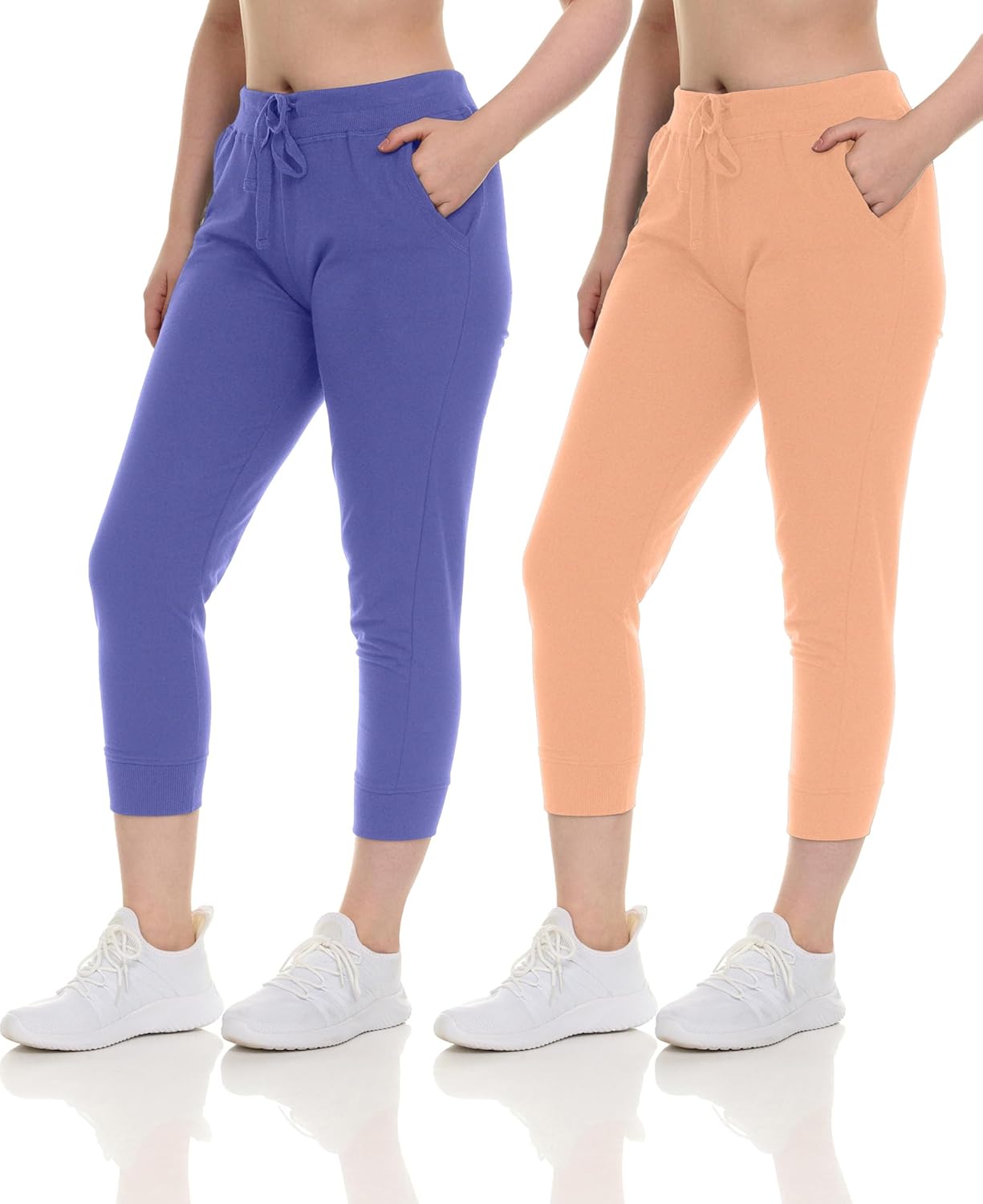 Sexy Basics French Terry Jogger Pants|Cotton Comfort | Capri Length Drawstring Sweat Pants | Multi Packs & Colors