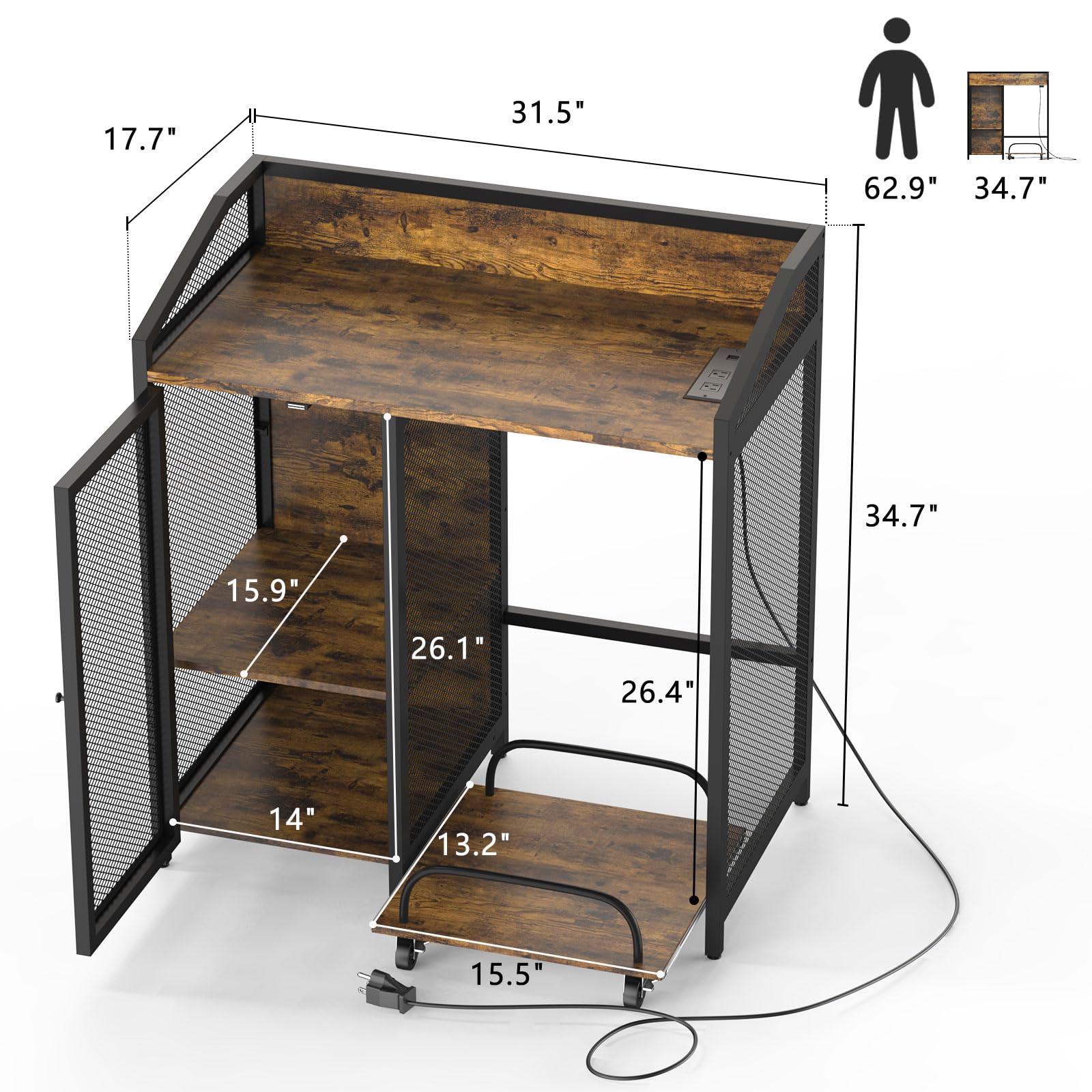 AIMEZO 3-Tier Printer Stand With Charging Station, Rolling File Cabinet With Wheels - View #14