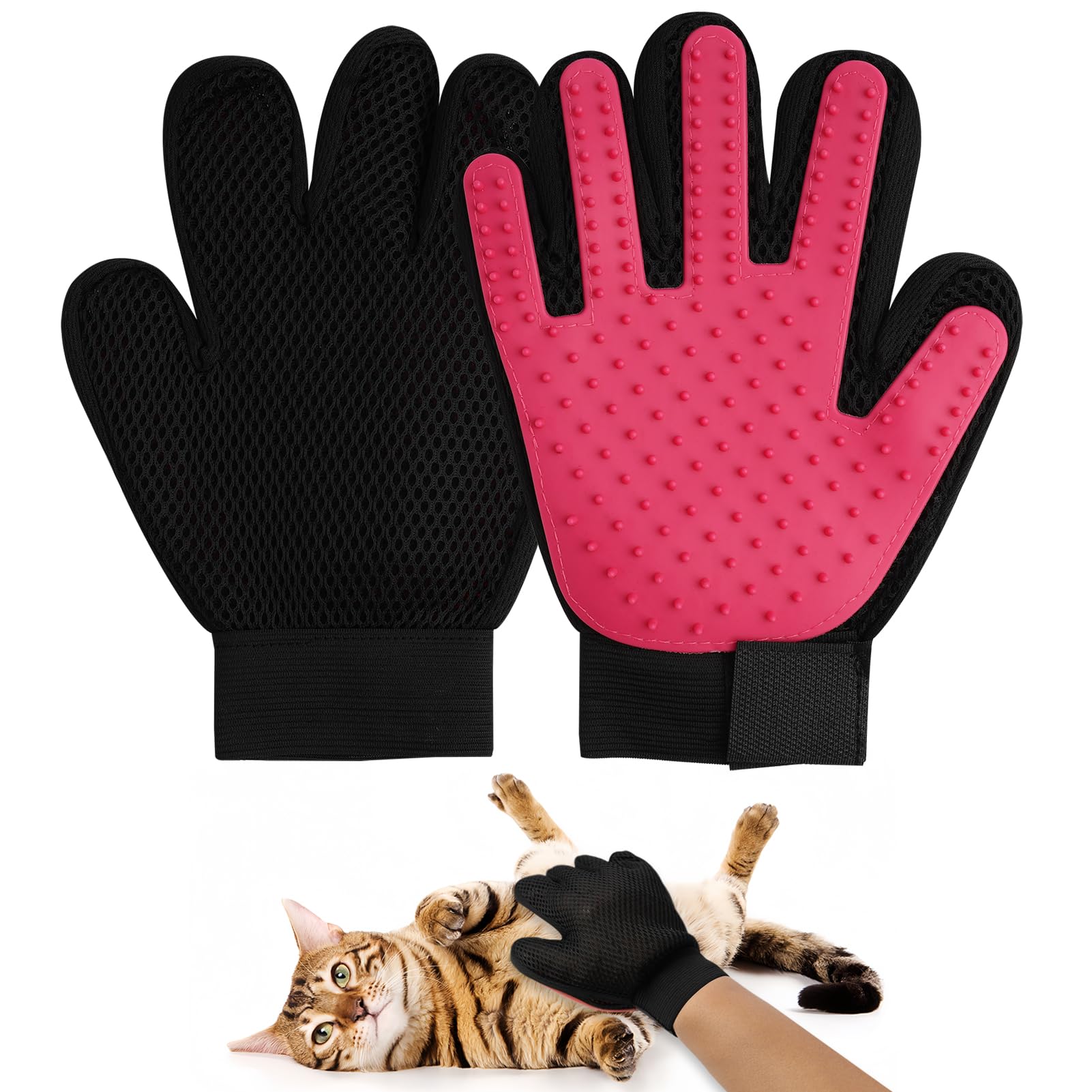 Pet Grooming Gloves for Cats Dogs, and More, Gentle Deshedding Brush Gloves with Enhanced Five Finger Design
