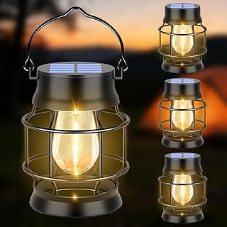 TomCare Metal Solar Lanterns Outdoor, Hanging Lights, 4 Pack, Warm White | Cozy Ambient Light, Charges in 6-8 Hours, 10-12-Hour Runtime , IP65 Waterproof, Auto On/Off for Patio, Garden and Porch
