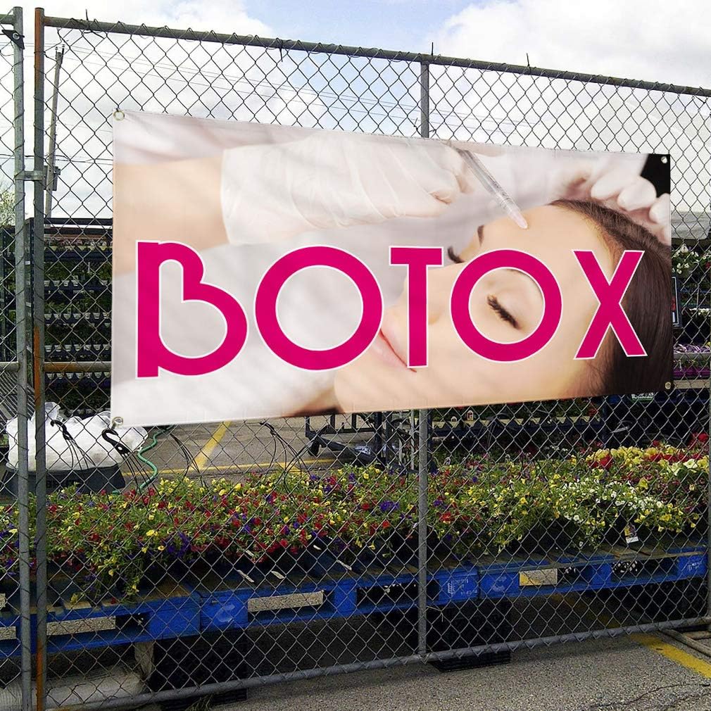 Vinyl Banner Multiple Sizes Botox Outdoor Advertising Printing Business Outdoor Weatherproof Industrial Yard Signs 6 Grommets 36x72Inches