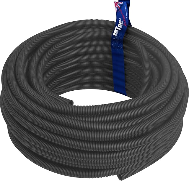1STec 50m Underground Cable Conduit Ducting Hose Pipe Channel for TV Coax, Electric Wire, Garden Lights, Fish Pond Low Voltage Pumps, Power Socket Lead Burial (50 Metre, 20mm External 14mm Internal)