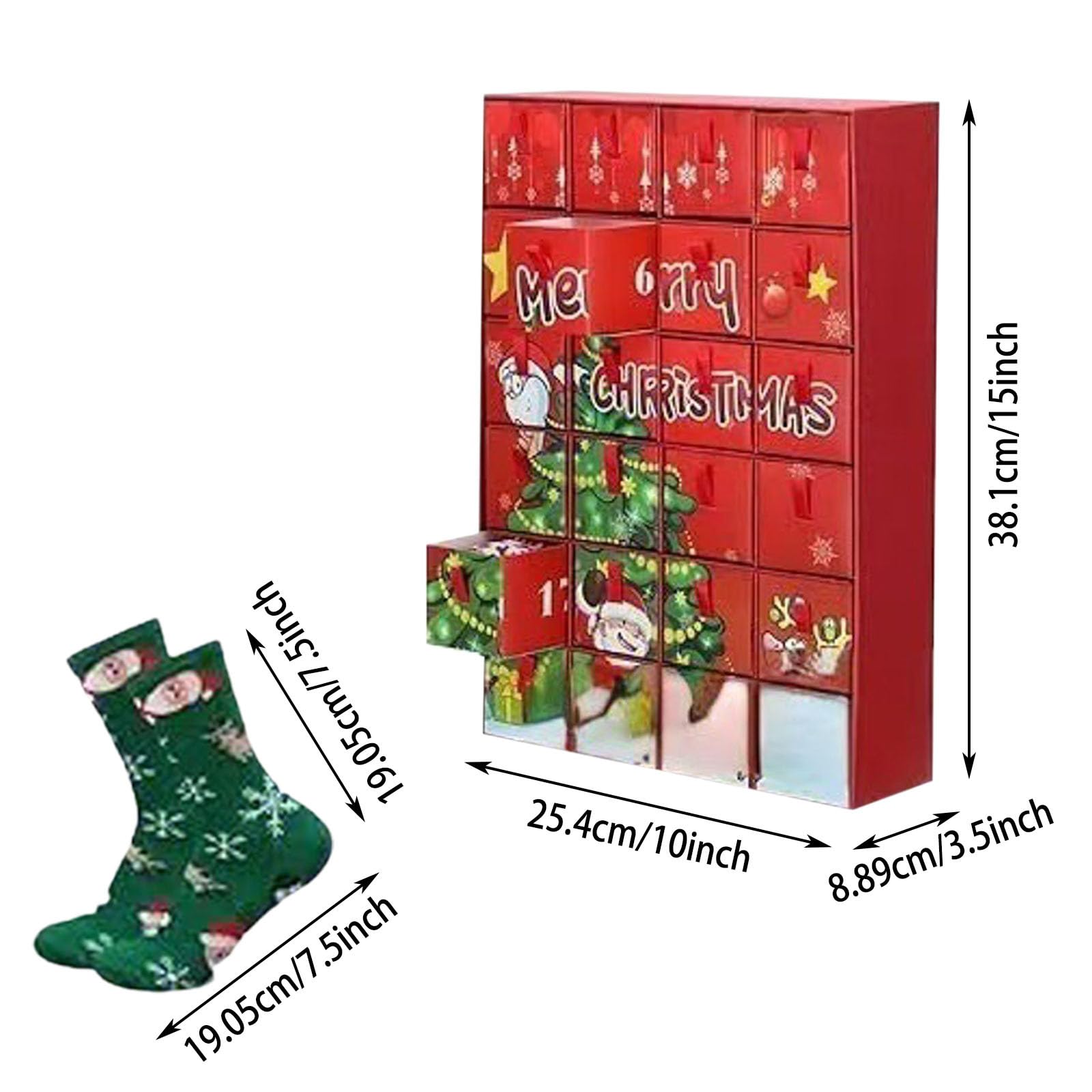 Generisch Adventskalender Socken 2025 Damen Herren 12/24 Paar Weihnachtssocken Bunte lustige Motiv Baumwollsocken Weihnachtskalender Warme Kuschelsocken One Size Unisex Frauen Männer