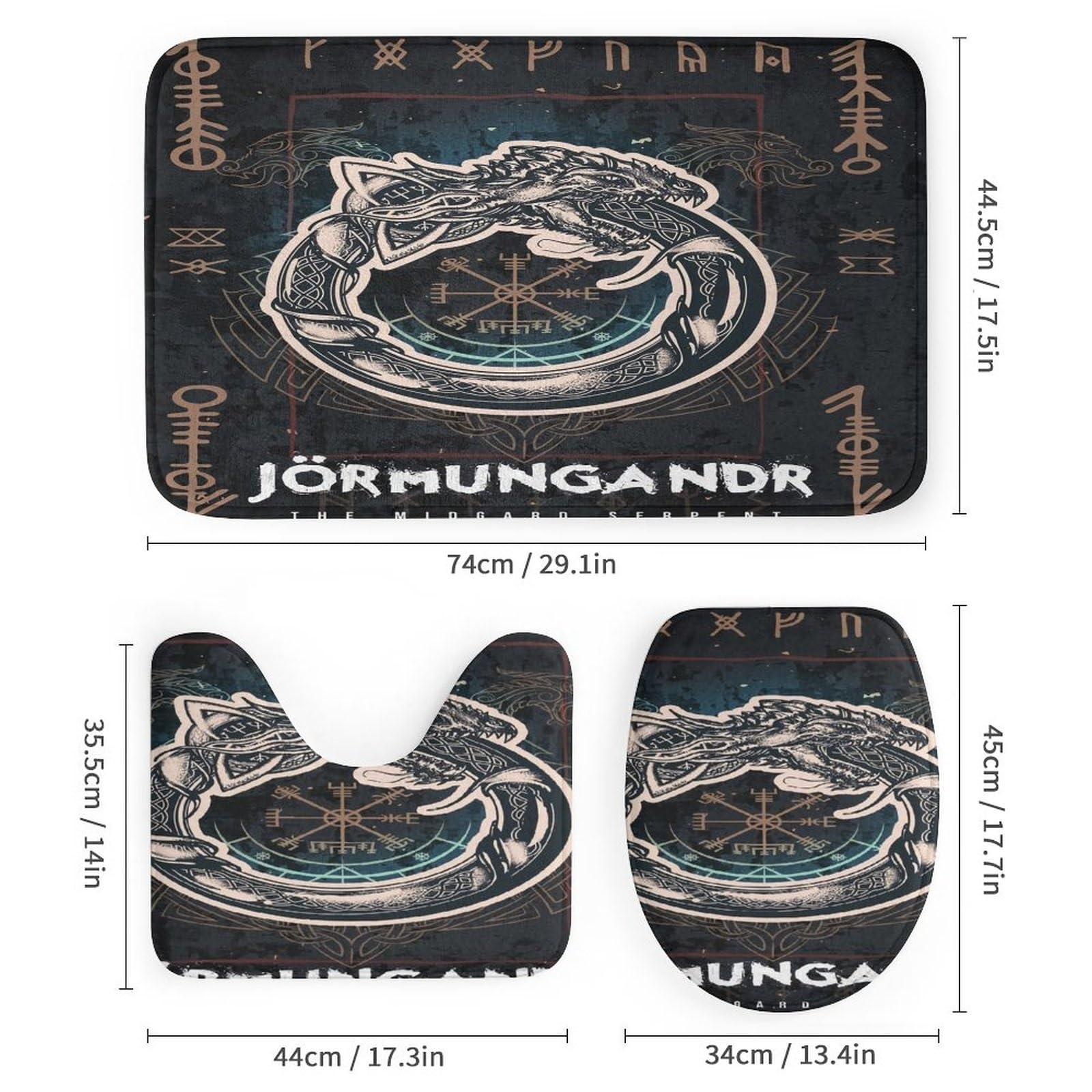 LDZDGD 4PCS Norse Viking Shower Curtain Set, Celtic Pagan Bathroom Art Decor, Waterproof Shower Curtain, Non-Slip Rugs, Toilet Lid Cover and Bath Mat (Color : Valkyrie, Size : 183 x 183CM): Jormungandr 28.3"W x 28.3"L (Pack of 1)