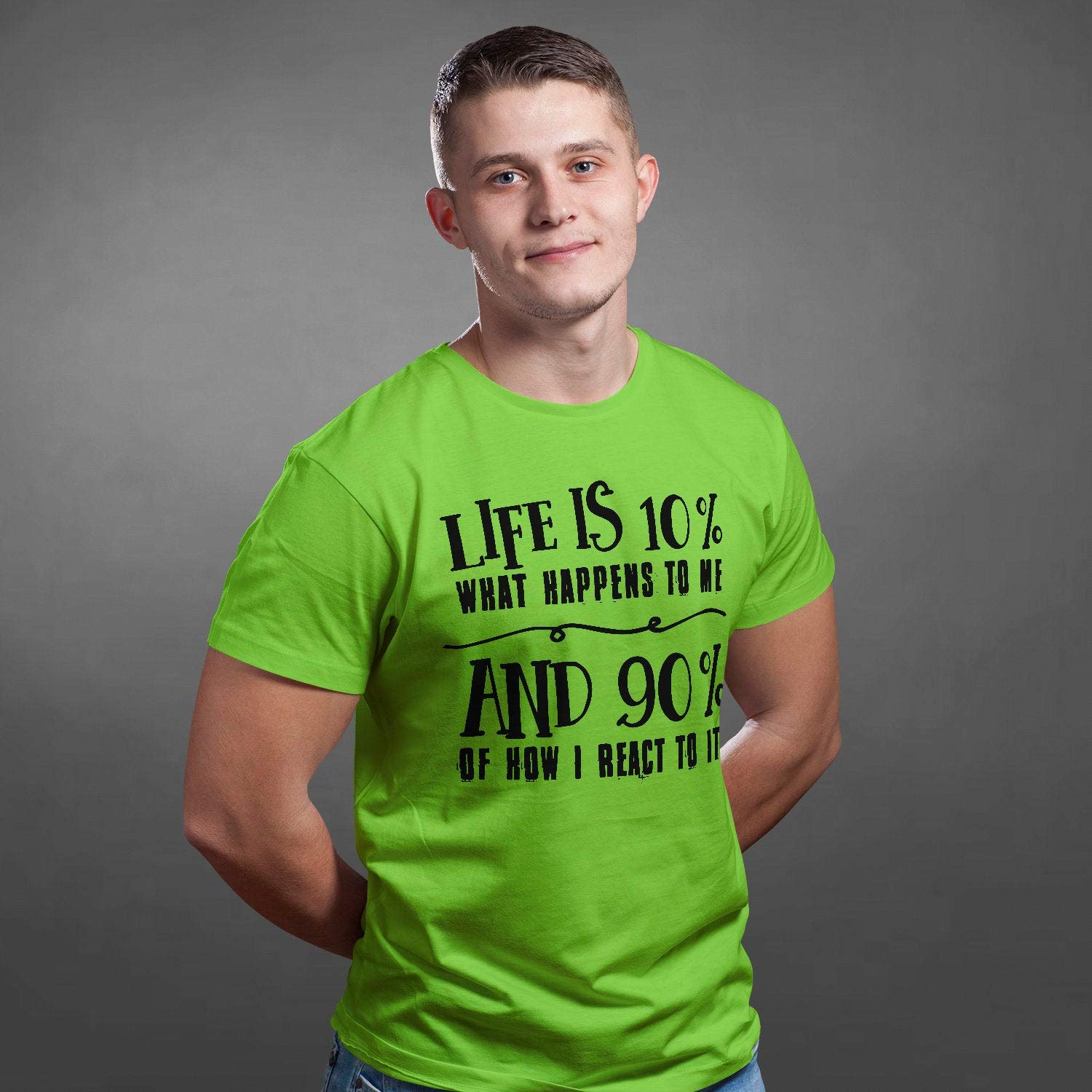Life is 10% Camiseta con Frase Unisex – Personalizado Inspirador Hombre Camiseta – Positive Motivational tee con Saying Motivation Slogan Gris Gris XXL
