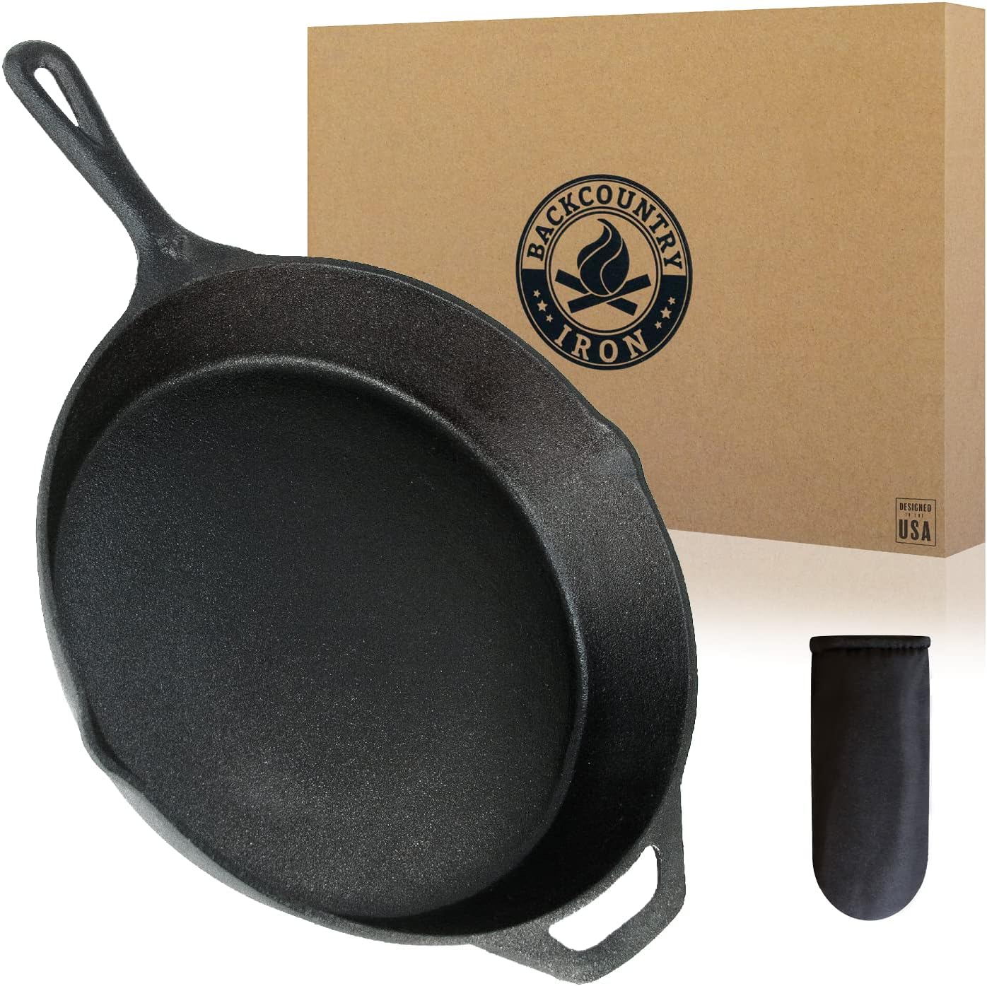 12 Inch Round Large Pre-Seasoned Cast Iron Skillet - Thumbnail 2