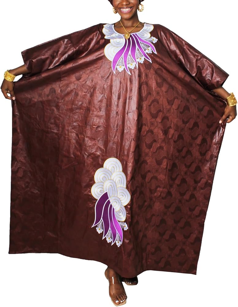 Amazon.com: TIDOIRSA African Dresses for Women, Loose Bazin Riche Wedding Dress  Embroidery Party Dress with Scarf (US, Alpha, One Size, Regular, Regular,  Brown): Clothing, Shoes & Jewelry